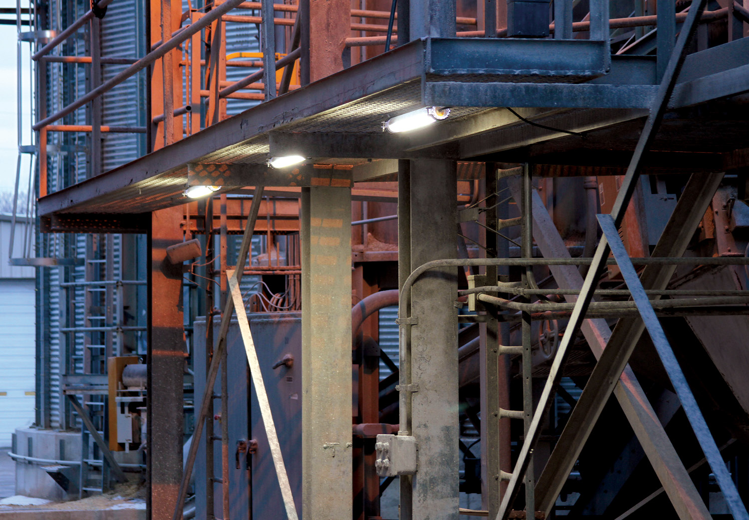 LEDLT fixtures mounted in an industrial grain facility LEDLT fixtures mounted in an industrial grain facility