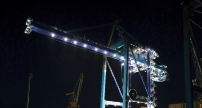 Container handling cranes featuring STS crane LED lights, RTG crane LED lights, mobile harbor crane LED lights, and crane floodlights for optimal port crane lighting.